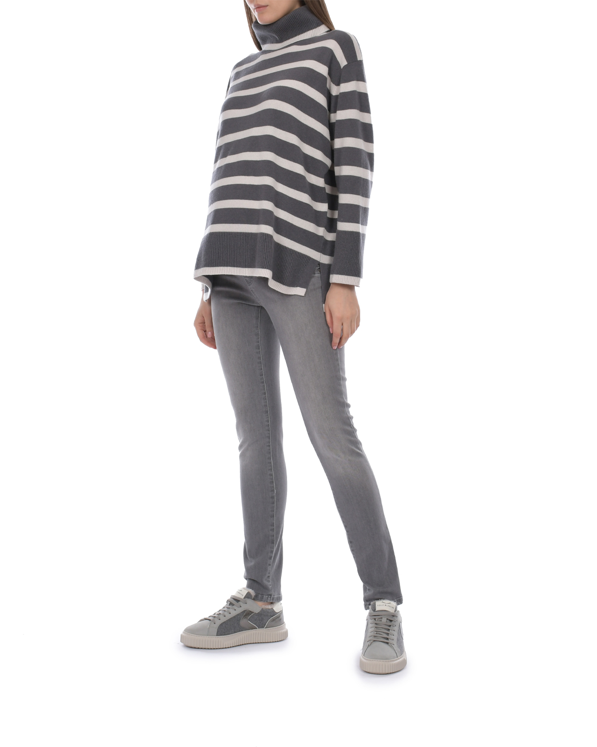 Темно-серый свитер в полоску Panicale, размер 42, цвет нет цвета - фото 4